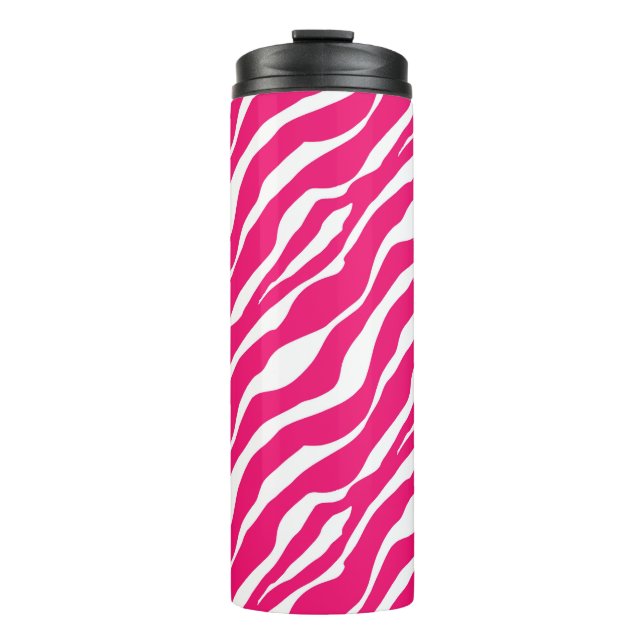 Wilde Tierdrucke, Zebra in Fuchsia, Rosa und Weiß Thermosbecher (Vorderseite)