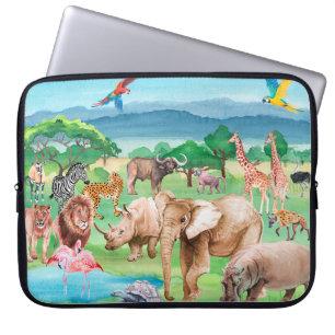 Wilde Tiere Afrikas im Hintergrund Laptopschutzhülle