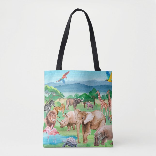 Wilde Tiere Afrikas im Hintergrund Tasche (Vorderseite)