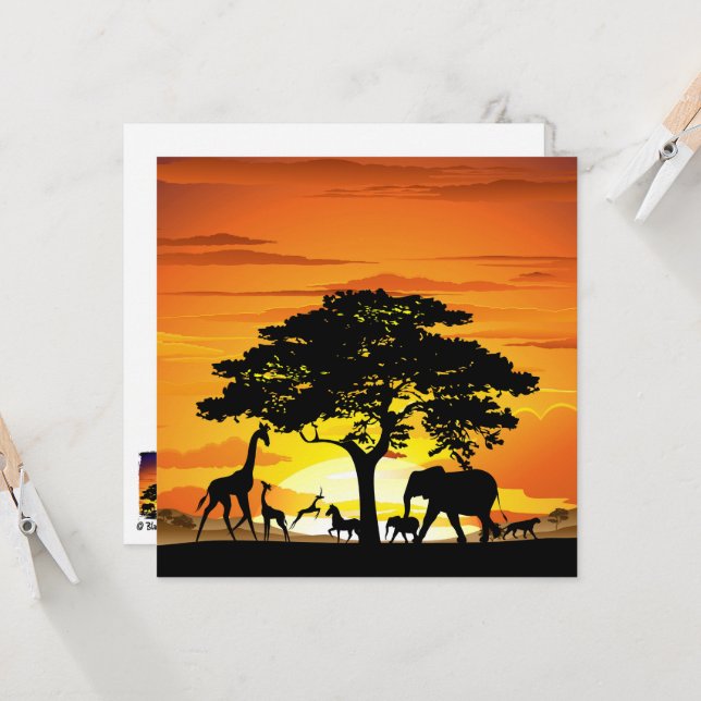 Wilde Tiere auf der afrikanischen Savanna Sunset (Vorderseite/Rückseite Beispiel)