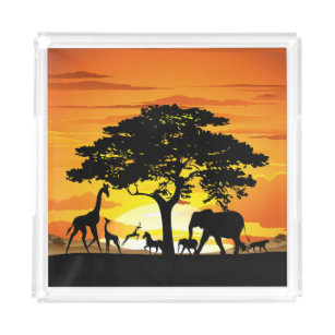 Wilde Tiere auf der afrikanischen Savanna Sunset Acryl Tablett
