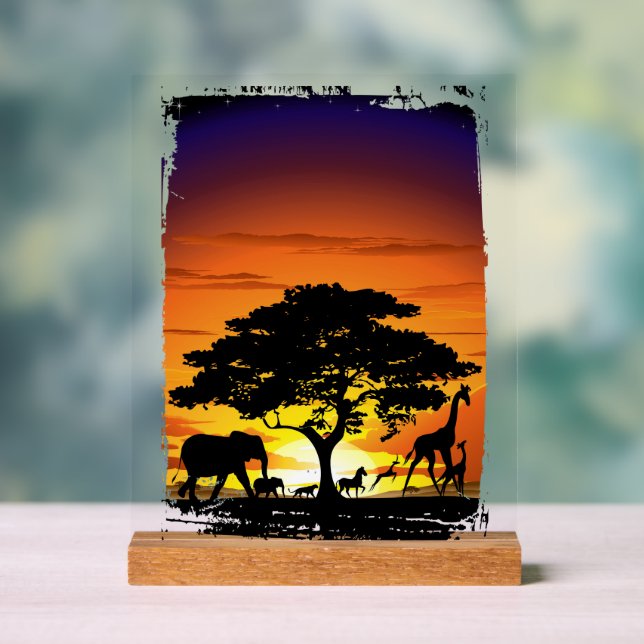 Wilde Tiere auf der afrikanischen Savanna Sunset Acrylschild (Neutral)