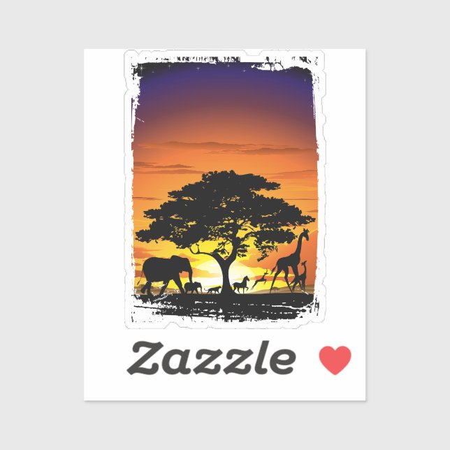 Wilde Tiere auf der afrikanischen Savanna Sunset Aufkleber (Blatt)