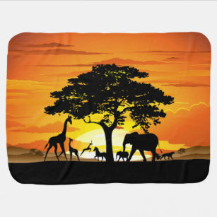Wilde Tiere auf der afrikanischen Savanna Sunset Babydecke