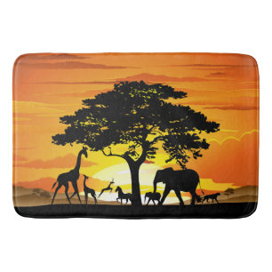 Wilde Tiere auf der afrikanischen Savanna Sunset Badematte