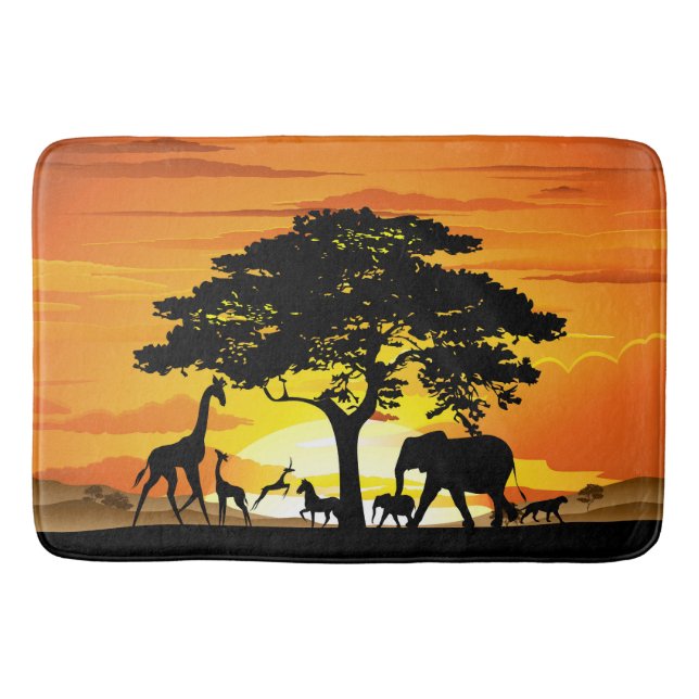 Wilde Tiere auf der afrikanischen Savanna Sunset Badematte (Vorderseite)