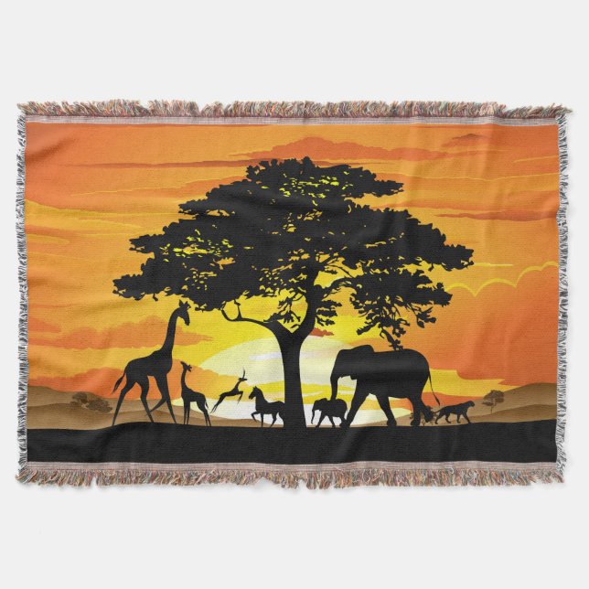 Wilde Tiere auf der afrikanischen Savanna Sunset Decke (Vorderseite)