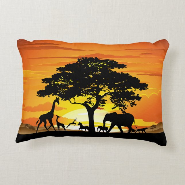 Wilde Tiere auf der afrikanischen Savanna Sunset Dekokissen (Rückseite)