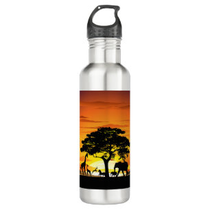 Wilde Tiere auf der afrikanischen Savanna Sunset Edelstahlflasche