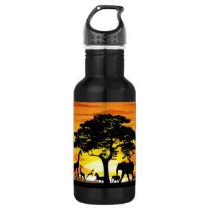 Wilde Tiere auf der afrikanischen Savanna Sunset Edelstahlflasche
