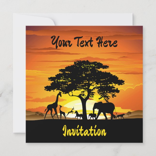 Wilde Tiere auf der afrikanischen Savanna Sunset Einladung (Vorderseite)