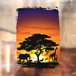 Wilde Tiere auf der afrikanischen Savanna Sunset Fensteraufkleber
