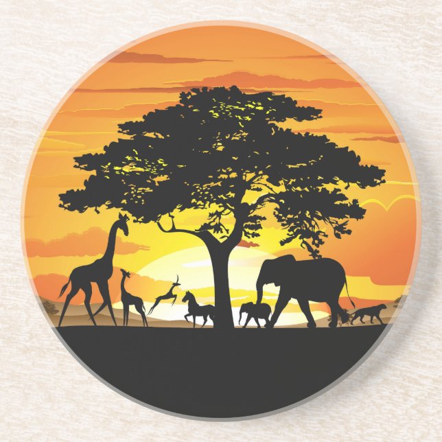 Wilde Tiere auf der afrikanischen Savanna Sunset Getränkeuntersetzer (Vorne)