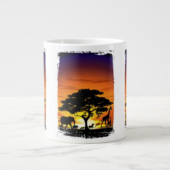 Wilde Tiere auf der afrikanischen Savanna Sunset Jumbo-Tasse (Vorderseite)