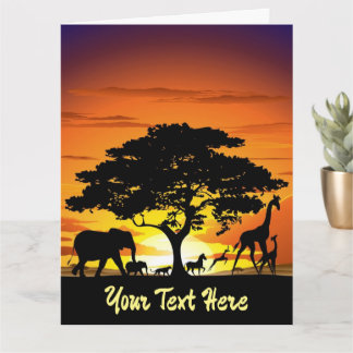 Wilde Tiere auf der afrikanischen Savanna Sunset Karte
