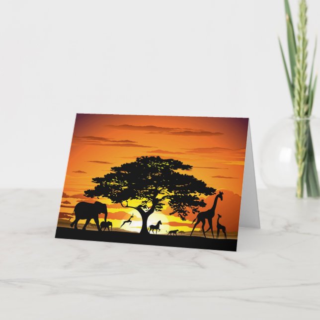 Wilde Tiere auf der afrikanischen Savanna Sunset Karte (Vorderseite)