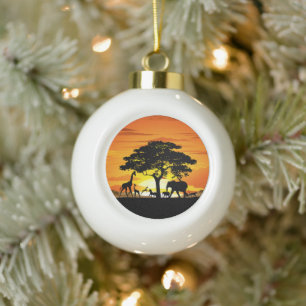 Wilde Tiere auf der afrikanischen Savanna Sunset Keramik Kugel-Ornament