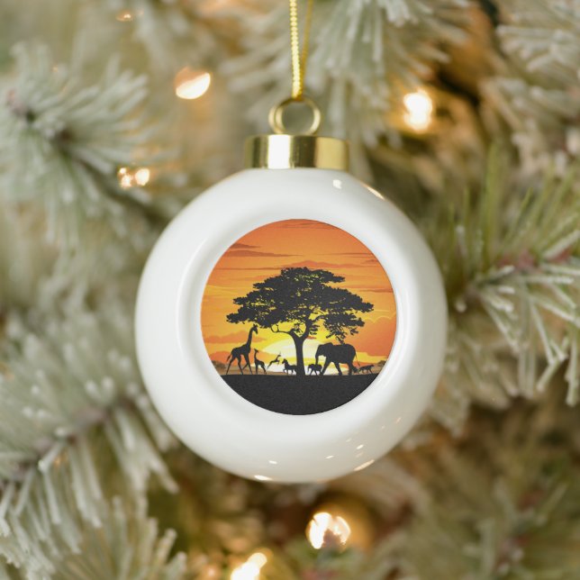 Wilde Tiere auf der afrikanischen Savanna Sunset Keramik Kugel-Ornament (Baum)