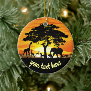 Wilde Tiere auf der afrikanischen Savanna Sunset Keramik Ornament