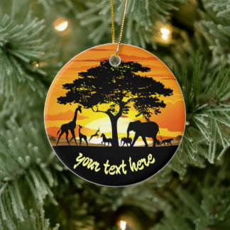 Wilde Tiere auf der afrikanischen Savanna Sunset Keramik Ornament