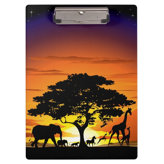 Wilde Tiere auf der afrikanischen Savanna Sunset Klemmbrett (Vorderseite)