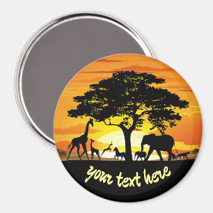 Wilde Tiere auf der afrikanischen Savanna Sunset Magnet