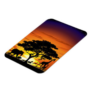 Wilde Tiere auf der afrikanischen Savanna Sunset Magnet