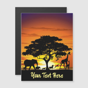 Wilde Tiere auf der afrikanischen Savanna Sunset Magnetkarte