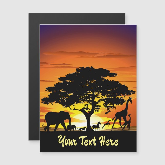 Wilde Tiere auf der afrikanischen Savanna Sunset Magnetkarte (Vorne/Hinten)