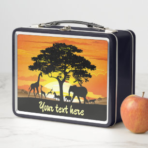 Wilde Tiere auf der afrikanischen Savanna Sunset Metall Brotdose