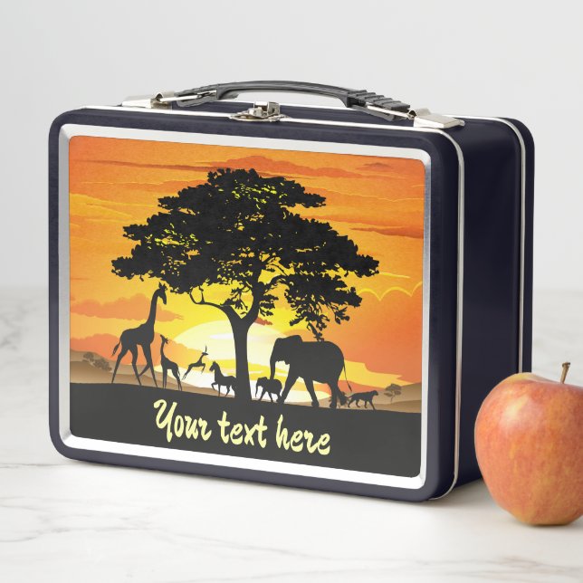 Wilde Tiere auf der afrikanischen Savanna Sunset Metall Brotdose (Beispiel)