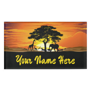 Wilde Tiere auf der afrikanischen Savanna Sunset Namenschild