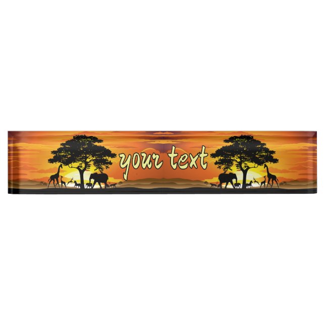 Wilde Tiere auf der afrikanischen Savanna Sunset Namensplakette (Vorderseite)
