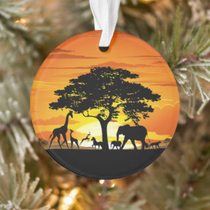 Wilde Tiere auf der afrikanischen Savanna Sunset Ornament
