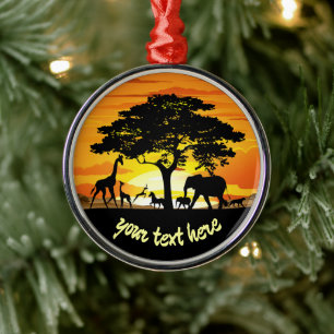 Wilde Tiere auf der afrikanischen Savanna Sunset Ornament Aus Metall