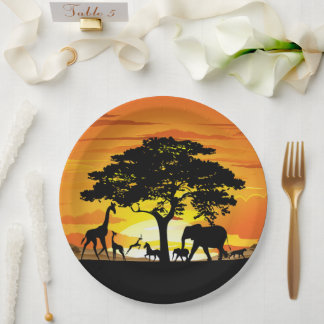 Wilde Tiere auf der afrikanischen Savanna Sunset Pappteller