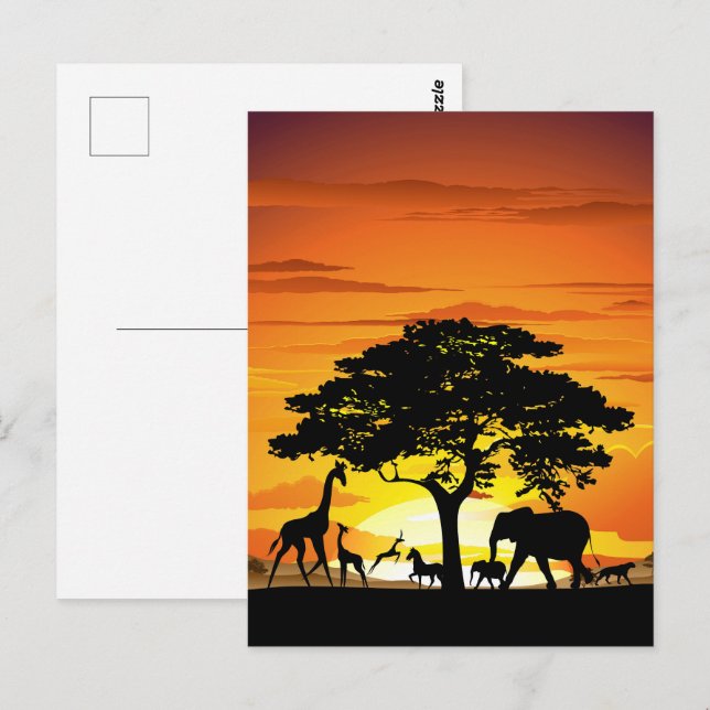 Wilde Tiere auf der afrikanischen Savanna Sunset Postkarte (Vorne/Hinten)