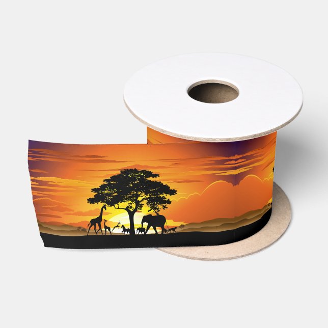 Wilde Tiere auf der afrikanischen Savanna Sunset Satinband (Spule)