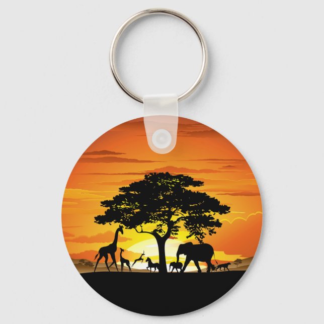 Wilde Tiere auf der afrikanischen Savanna Sunset Schlüsselanhänger (Vorderseite)