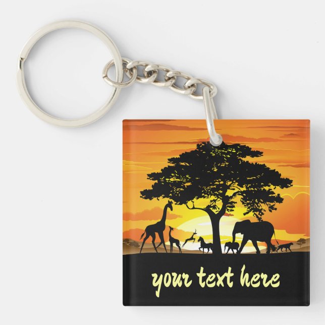 Wilde Tiere auf der afrikanischen Savanna Sunset Schlüsselanhänger (Vorderseite)
