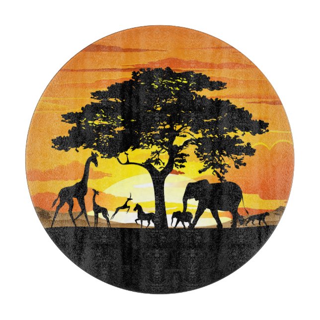 Wilde Tiere auf der afrikanischen Savanna Sunset Schneidebrett (Vorderseite)