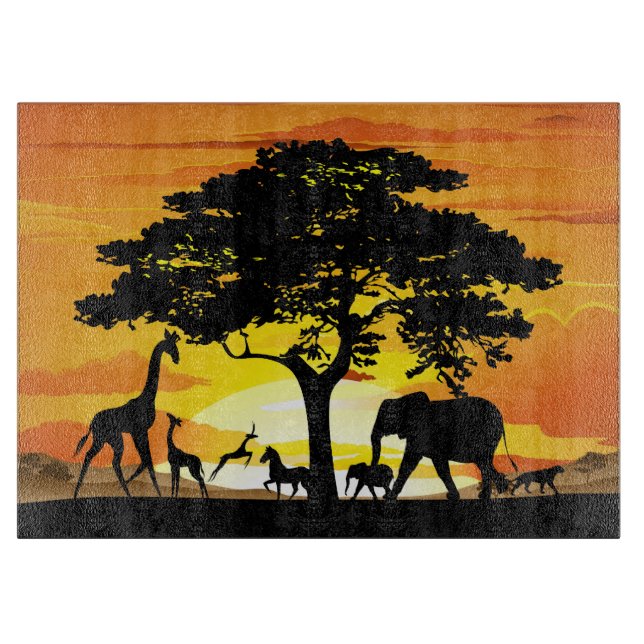 Wilde Tiere auf der afrikanischen Savanna Sunset Schneidebrett (Vorderseite)