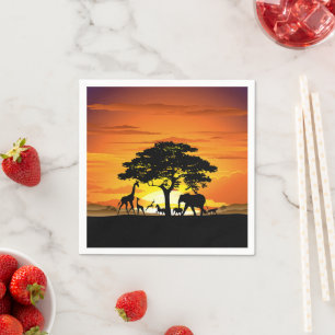 Wilde Tiere auf der afrikanischen Savanna Sunset Serviette