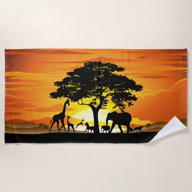 Wilde Tiere auf der afrikanischen Savanna Sunset Strandtuch (Vorderseite)