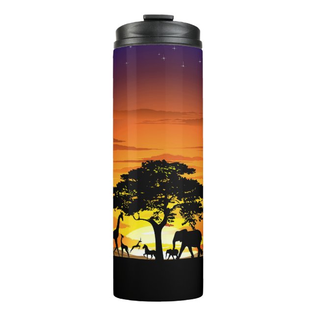 Wilde Tiere auf der afrikanischen Savanna Sunset Thermosbecher (Vorderseite)