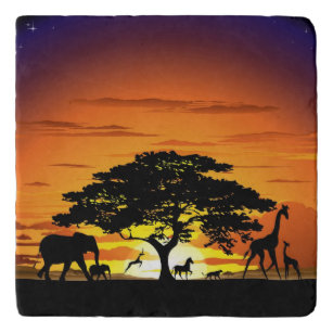 Wilde Tiere auf der afrikanischen Savanna Sunset Töpfeuntersetzer