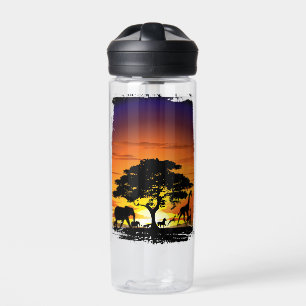 Wilde Tiere auf der afrikanischen Savanna Sunset Trinkflasche