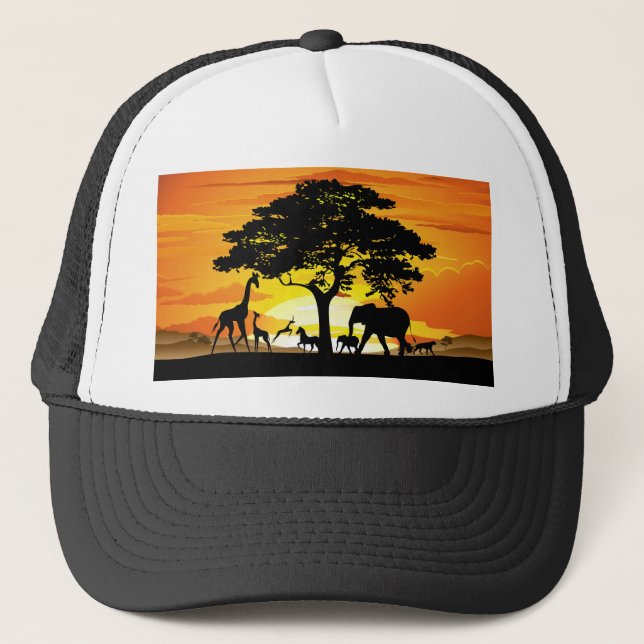 Wilde Tiere auf der afrikanischen Savanna Sunset Truckerkappe (Vorderseite)