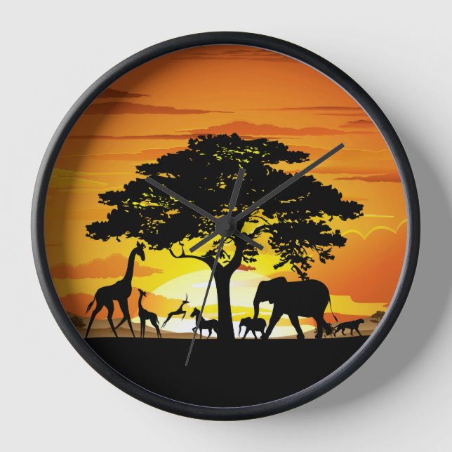 Wilde Tiere auf der afrikanischen Savanna Sunset Uhr (Vorderseite)