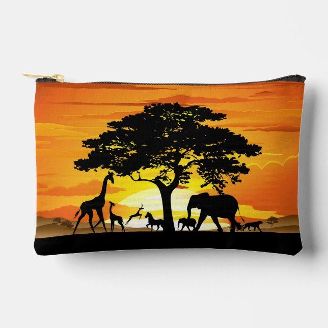 Wilde Tiere auf der afrikanischen Savanna Sunset Zubehörtasche (Vorderseite)